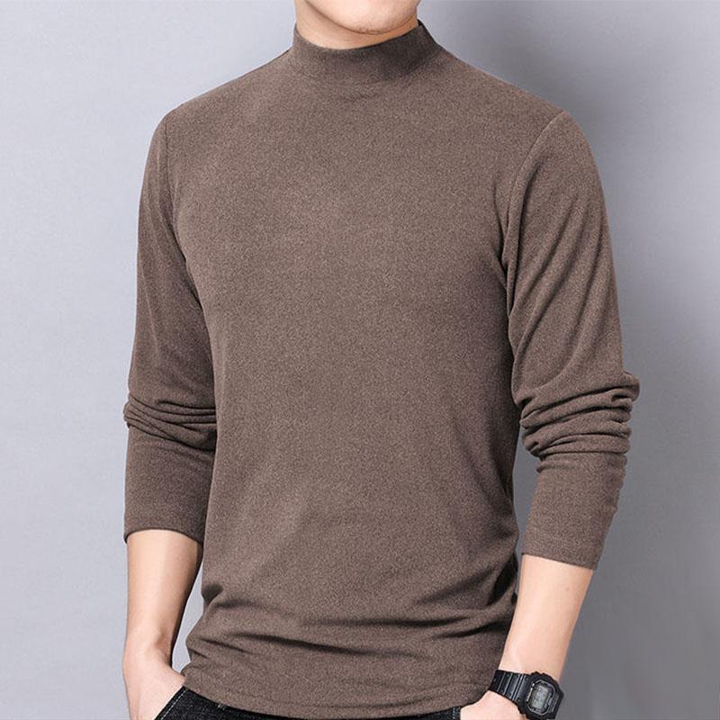 Double-sided Fleece Autumn/winter Sweater Plus Velvet Warm Middle Collar Knitted Bottoming Shirt Suitable for Young and Middle-aged Men