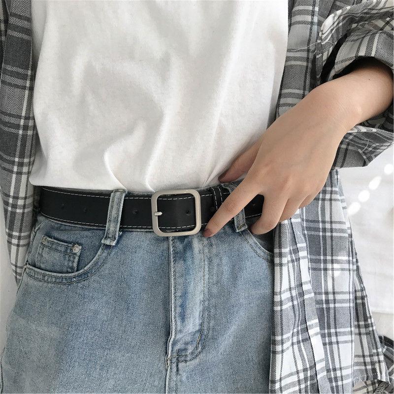 PU Belt Square Buckle Unisex Wide Belt Black Simple and Easy To Match with Dirt and Wear Resistance