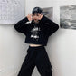 Hoodies Women Cropped Sweatshirt Fashion Printed Hooded Short Hoodies Black Oversized Loose Casual Tracksuit Lady Top Clothes