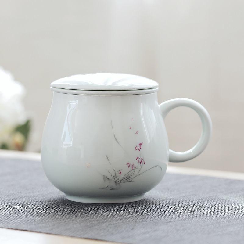 Ceramic Teacup with Lid and Filter Office Water Cup Home Drinkware 340ML