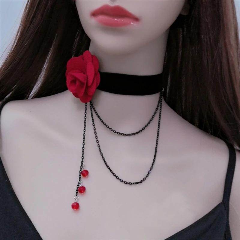 Girls Gothic Style Retro Necklace Clavicle Chain Multilayer Pendant Necklace Flower Tassel Chain Party Prom Pendant Jewelry