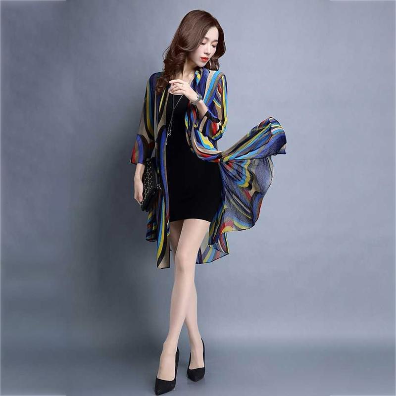Sun-Dress Women's Sun Protection Clothing Mid-length Plus Size Shawl Loose Outer Chiffon Cardigan Thin Coat Beach Air-conditioned Rooms