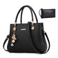 Women's top-handle bag  leather handbag zipper shoulder bags With metal pendants and free wallet