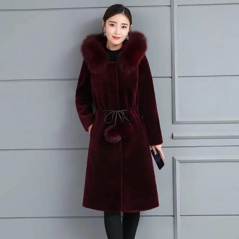 Faux Mink Fur Coat Women's Mid-length Autumn and Winter Faux Fur Coat Large Size Thicken