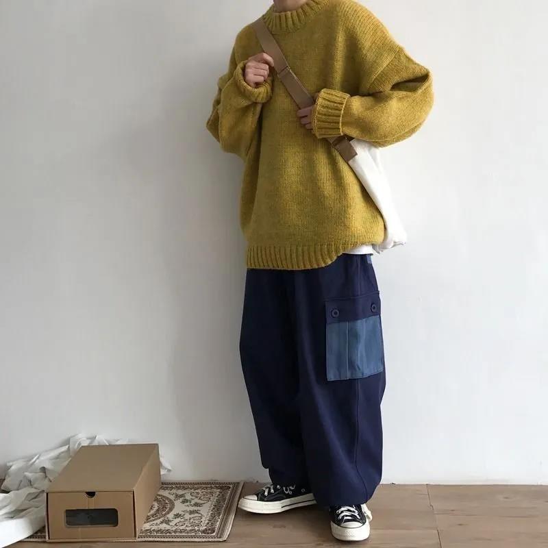 Autumn and Winter Sweater Men Loose Solid Color Thick Knit Sweater Student Shirt