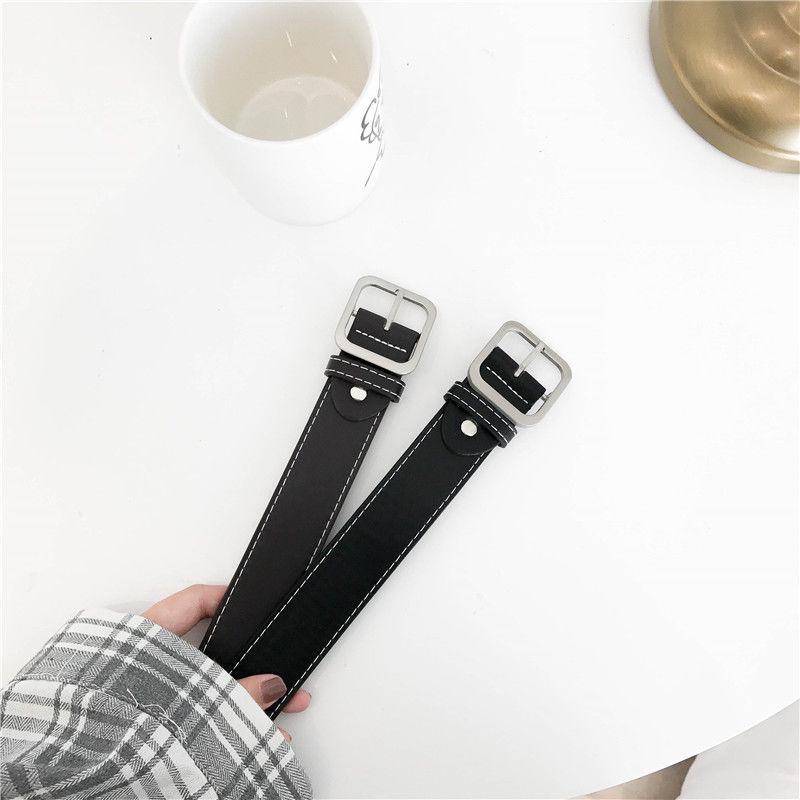 PU Belt Square Buckle Unisex Wide Belt Black Simple and Easy To Match with Dirt and Wear Resistance