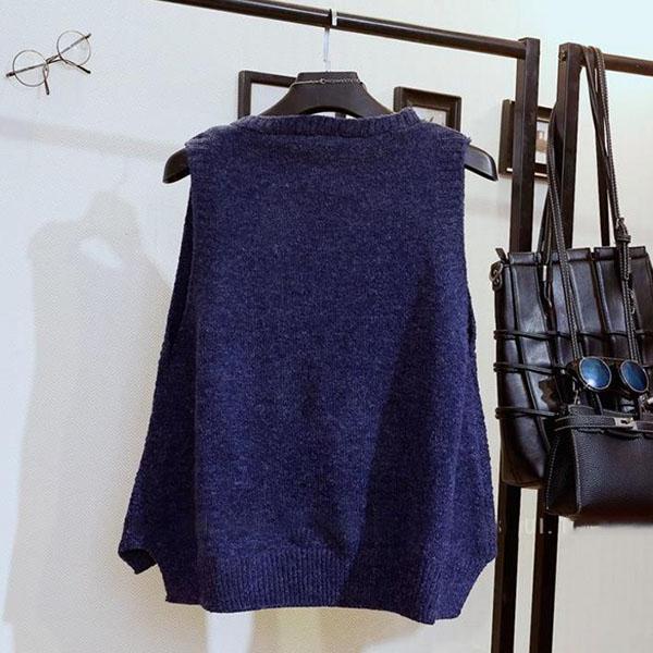 Spring and Autumn Short Loose Waistcoat College Style Knit Solid Color Waistcoat Pocket Sleeveless Sweater Women