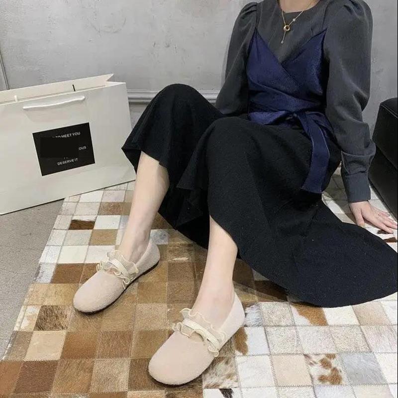 Round Toe All-match Shallow Mouth Peas Shoes Flat Fur Shoes Soft Sole Single Shoes Women's Pedal Lazy Shoes Ladies Moccasin Shoes