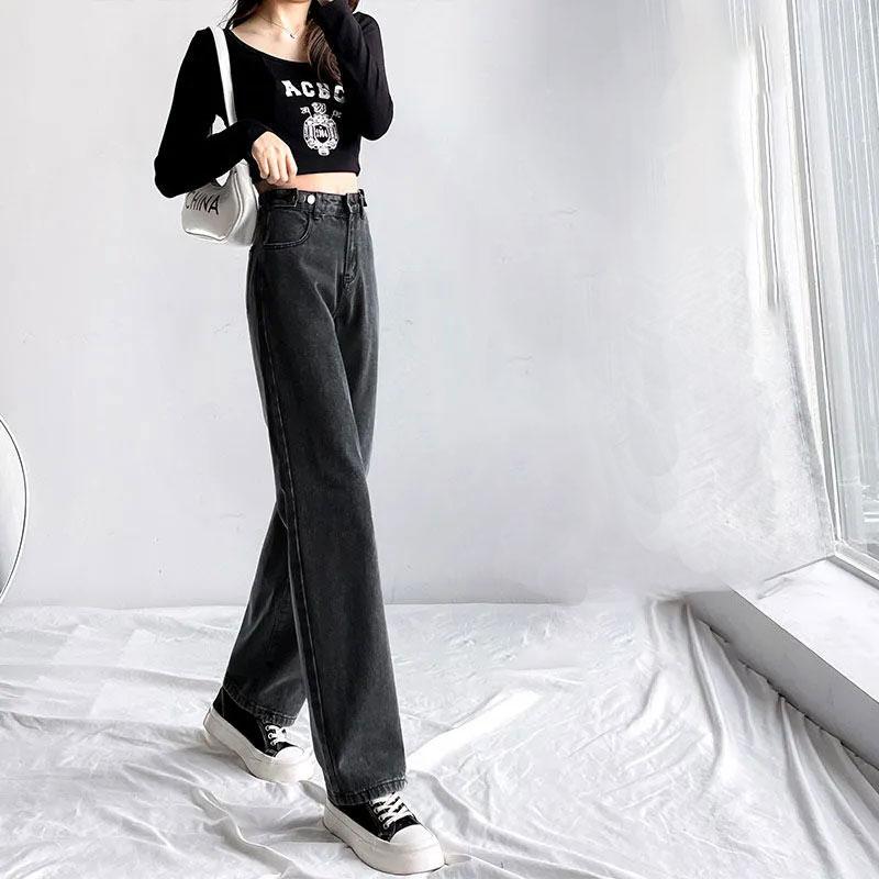 Women's High Waist Wide Leg Jeans Loose Thin Pants Spring and Autumn Dripping Straight Pants Ladies Denim Trousers