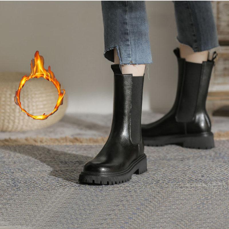 Martin Boots Woman Autumn and Winter Boots Thick Bottom Chelsea Boots Cotton Boots Snow Boots Plus Velvet Warm Winter Boots