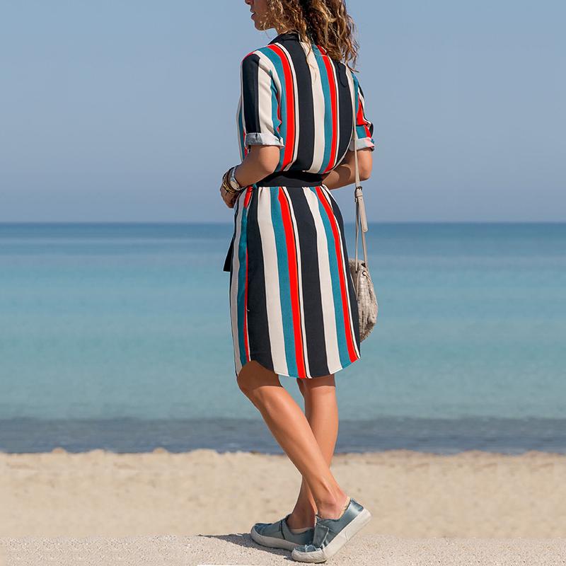 WTEMPOWomen Summer Striped Shirt Dress Ladies Casual Long Sleeve Loose Beach Dresses 2019 Autumn Fas