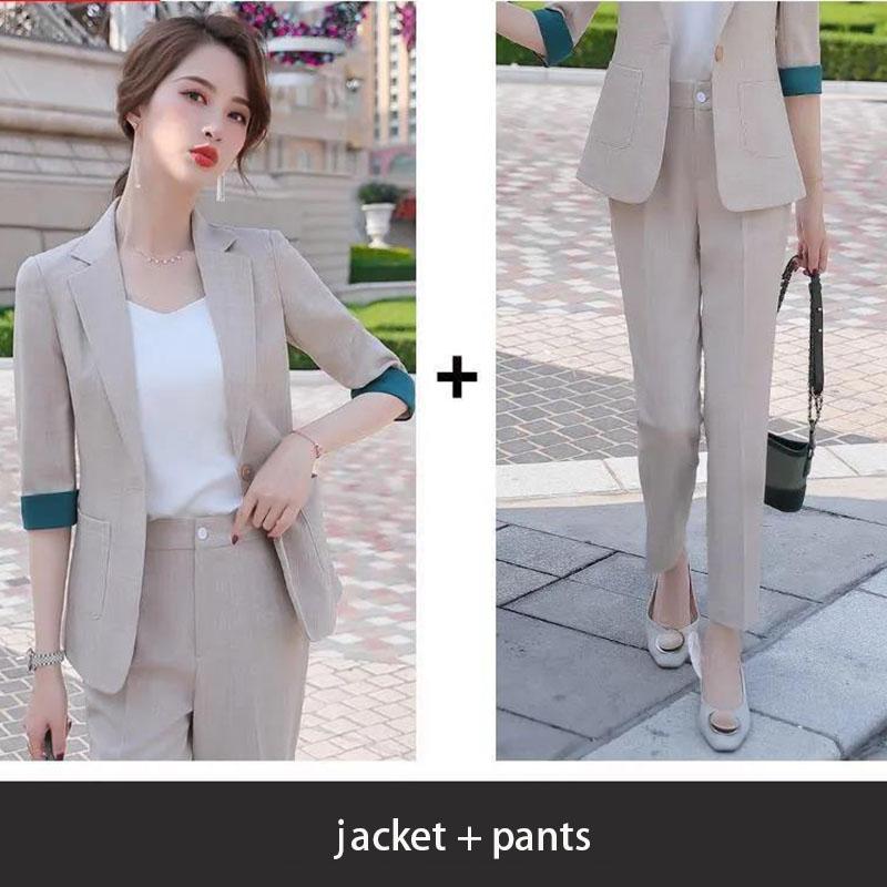 Spring Temperament Single-breasted Suit Two-piece Professional Wear Age-reducing Temperament Casual Solid Color Suit Women
