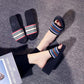Thick-soled Beach Slippers Women's One-word Slippers Summer Casual Sandals All-match Outer Wear Seaside High-heeled Flip-flops Holiday Stripes Shoes
