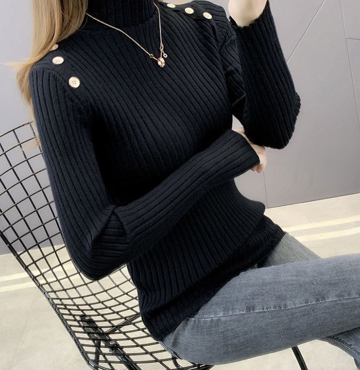 Half Turtleneck Button Sweater Women's Large Size Loose Pullover Bottoming Shirt Thickened Warm Knit Sweater