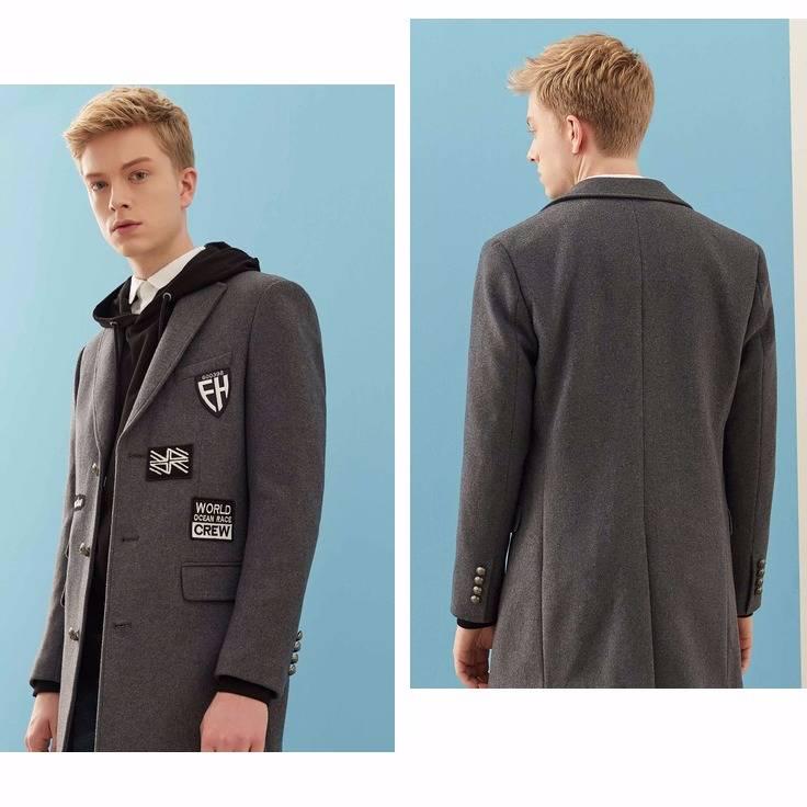 Men Casual Coat Woolen Trench Coat Business Male Solid Overcoat Med- Long Jackets Tops Men's Jacket