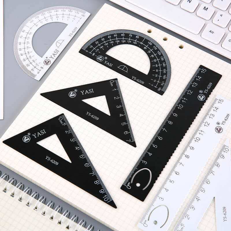 Student Metal Ruler Triangle Protractor Four-piece Set