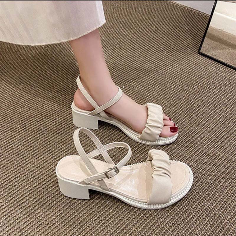 Summer Fairy Style Fashion All-match High-heeled Shoes Women's Thick Heel Buckle Belt with Skirt Fashion Sandals