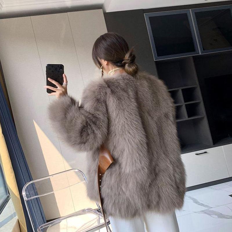 Fur Coat Winter Ladies Retro Fashion V-neck Waist Thickened Warm Mid-length Fur All-in-one Plush Jacket