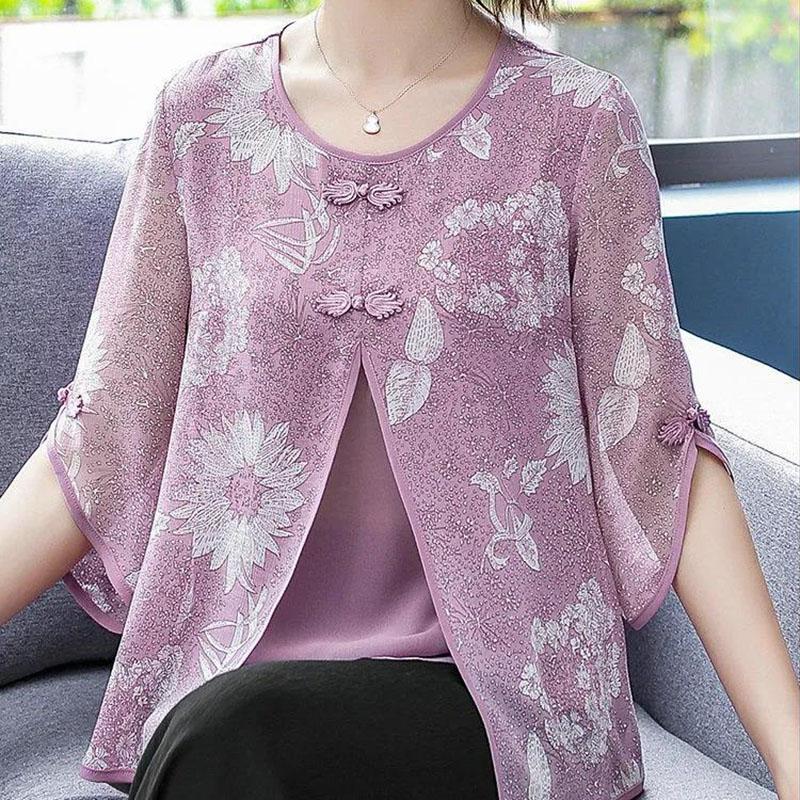 Women's Summer Embroidered Short Sleeve T-Shirt Round Neck Loose Print All-match Top