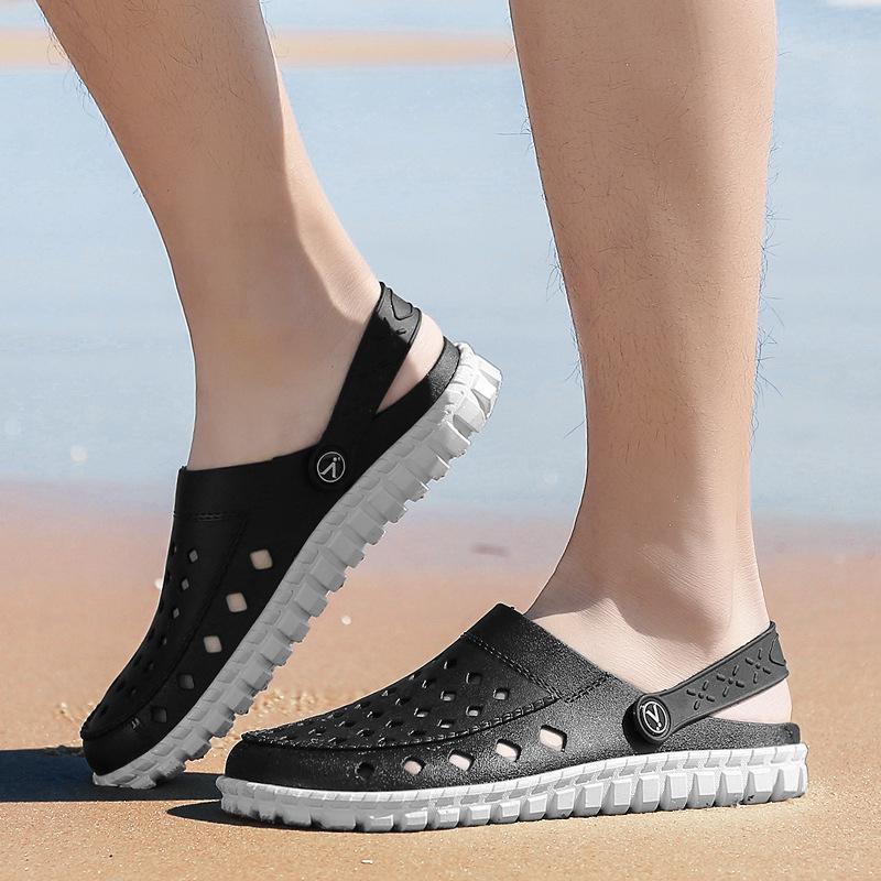 summer slippers men's outdoor sandals PVC hollow large size wading beach hole shoes
