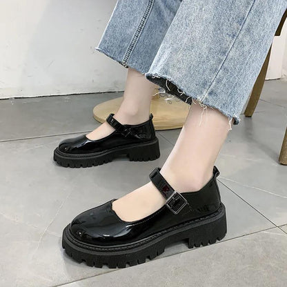 Japanese Women's Small Leather Shoes Korean Style All-match Retro British Style Leather Shoes Thick-soled Round-toe Thin Women's Shoes