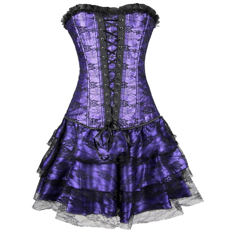 Sexy Corsets Dresses Plus Size Costume Overbust Burlesque Corset and Skirt Lingerie Set  Corselet