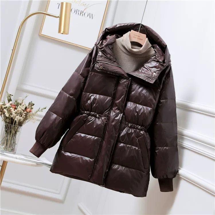 Glossy White Duck Down Down Jacket Women's Mid-length Thickened Waist Coat