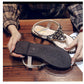 Women's Flat Flip-on Sandals Rhinestone One Word Buckle Beach Shoes Summer Non-slip Comfortable Wear-resistant Sandals