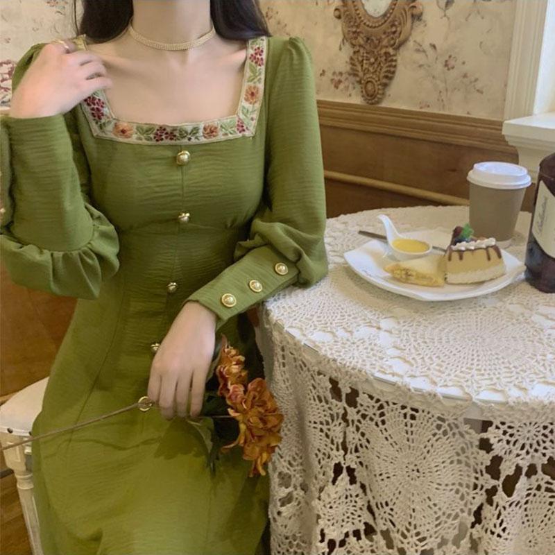 French Dress Design Sense Waist Stalk Orange First Love Skirt Sen Style Gentle Wind Temperament Over-the-knee Long Skirt