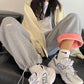 Cotton and Velvet Sweatpants for Female Students Korean Version of Loose Winter High-waisted Straight and Thin Thick Wide-leg Long Pants