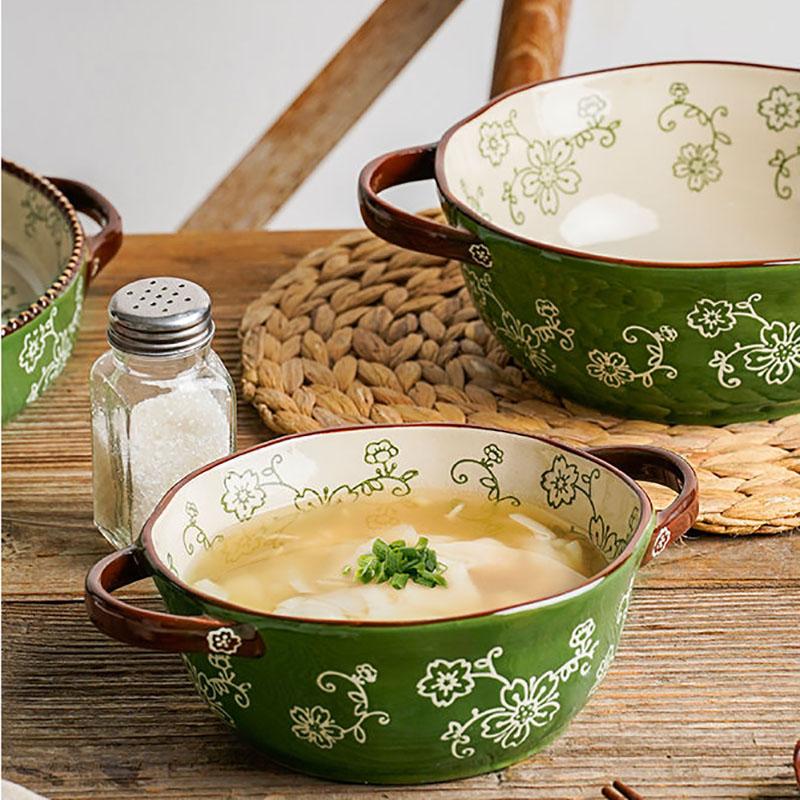 Binaural Soup Bowl Bowl Ceramic Tableware Bowl Creative Noodle Bowl Soup Bowl Japanese Ramen Instant Noodle Bowl
