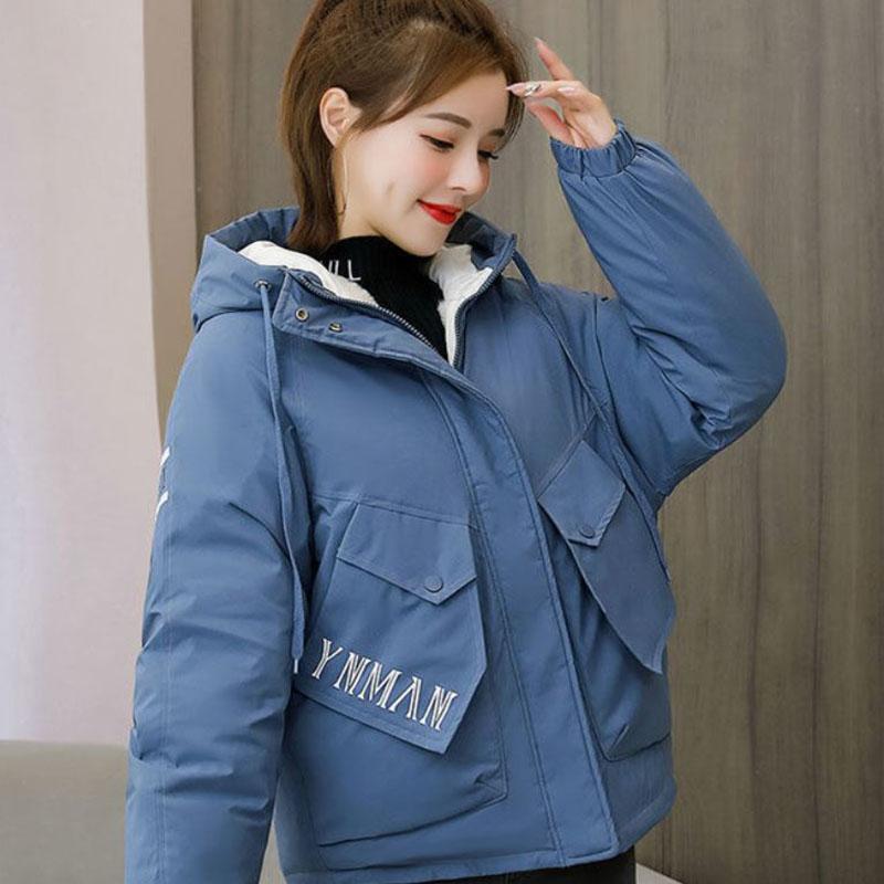 Winter Women's Parker Down Jacket Korean Fashion Printing Plus Velvet Thick Warm Hooded Down Cotton Jacket