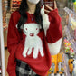 Lazy Blue Women's Crew Neck Pullover Mid Length Sweater Lamb Print Long Sleeve Knit Sweater
