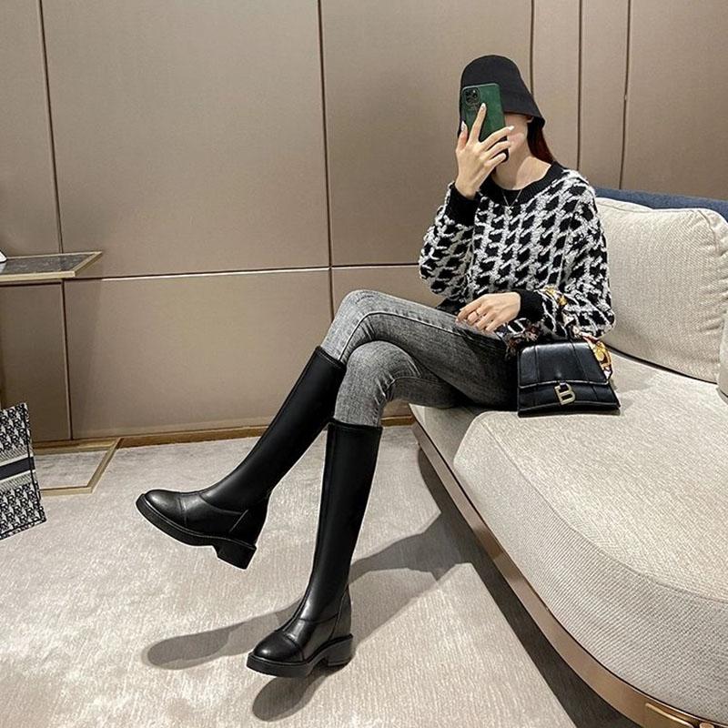 Chelsea Boots Increasing Long Boots Woman Leather Long Boots High Tube Knight Plus Velvet Boots Winter Boots Snow Boots