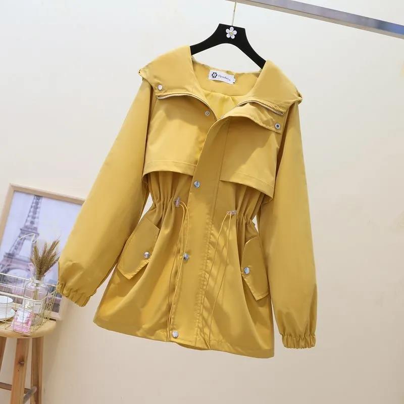 Windbreaker Women's Mid-length Hooded Jacket 2021 Spring and Autumn Korean Version Loose Waist Slimming Tooling Jacket
