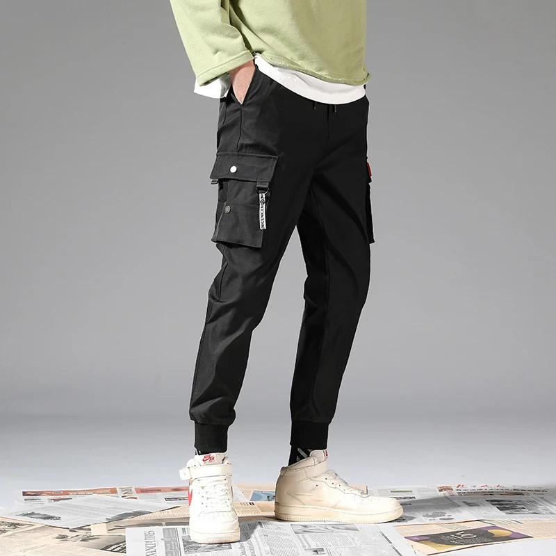 Men's Casual Trousers Sports and Leisure Korean Style Trendy Ankle Pants Pocket Streetwear Small Feet Long Pants Outdoor Mid-waist Elastic Bottoms