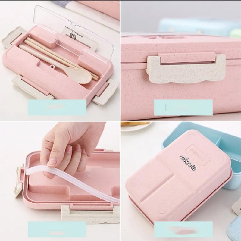Wheat Straw Insulation Lunch Box Student Three-grid Japanese Lunch Box Female Portable Microwave Oven Fresh-keeping Office Worker Lunch Box