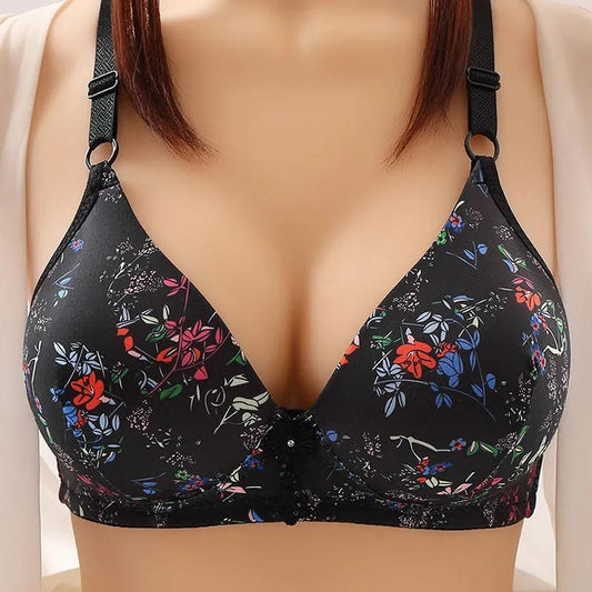 Large Size Bra Gathering No Steel Ring Printing Sexy Comfortable Breathable Anti-sagging Adjustable Bra