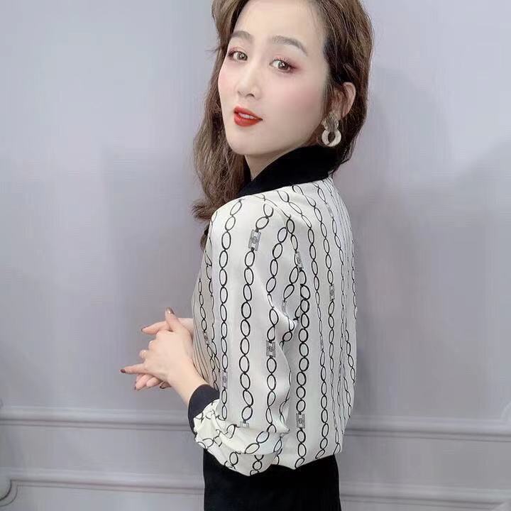 Chiffon Shirt Ladies Spring/Summer Long Sleeve Simple Striped Loose Top Printed Shirt