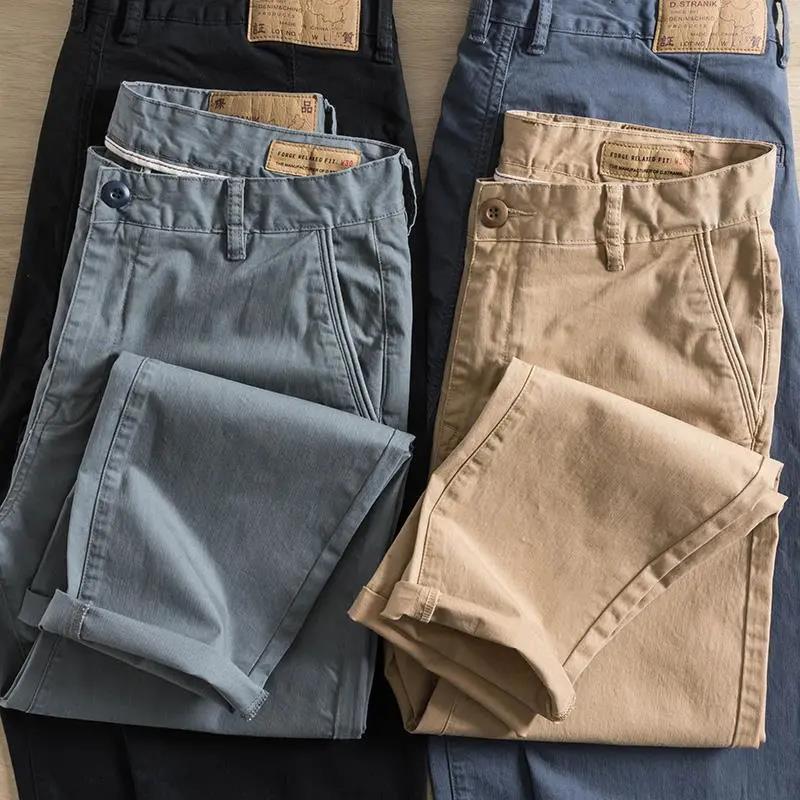 Autumn Men's Loose Straight Casual Pants Natural Washed Fishbone Micro-elastic Overalls Men's Pants