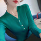 Sweater Long-sleeved Knitted Sweater Women's V-neck Slim Thin T-shirt All-match Sweater Slimming Top Women's Korean Style