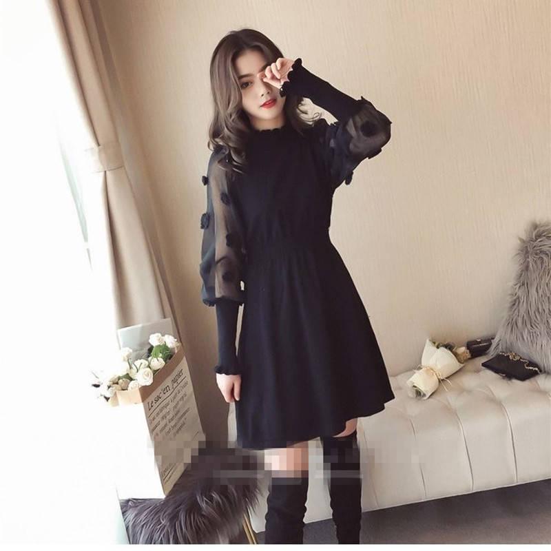 Thin and Velvet Dress Long-sleeved Dress Fairy Skirt In The Long Waist Was Thin Outside
