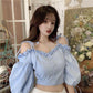 Women - on Shoulder Shoulders Short Solid Color Strap Waist Summer New Korean Design Sense
