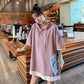 Hooded Long T-shirt Dress Women Girl Loose Casual  Big Loose Home Comfort Outer Convenient above knee Dress