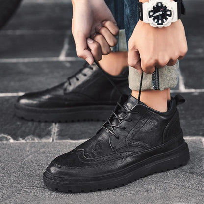 Martin Boots Men's High Top Shoes Men's Casual Shoes British Style Retro Brock Carved Leather Shoes