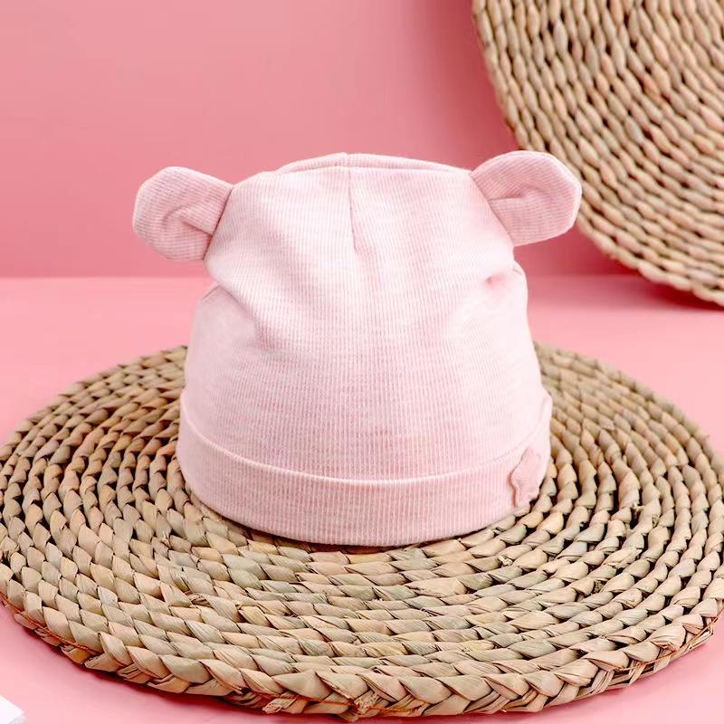 1-6M Cartoon 3D Bear Rabbit Ears Hat Baby Pure Cotton Hat Autumn Winter Thick Warm Cap Infant Newborn Comfortable Breathable Cute Beret Hat Sun Hat
