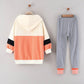 Girls Spring and Autumn Sports Suits Printed Contrast Color Splicing Pullover Long Sleeve Top Casual Loose Trousers Two-piece Set
