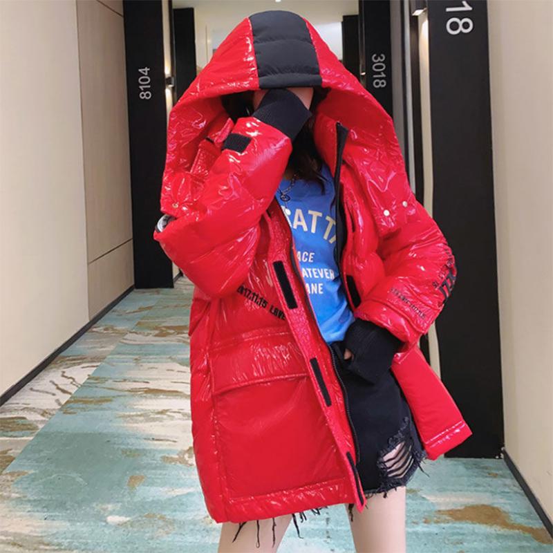 Women's Shiny Short Down Jacket Winter Korean Style Loose Quilted Jacket Casual Stand-collar Padded Jacket