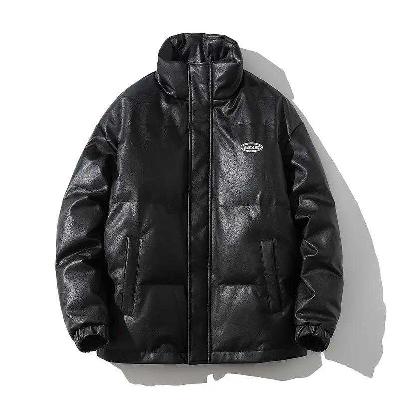Winter Down Jacket Korean Loose PU Leather Cotton Jacket Thick Plus Size Mid-length Cotton Jacket