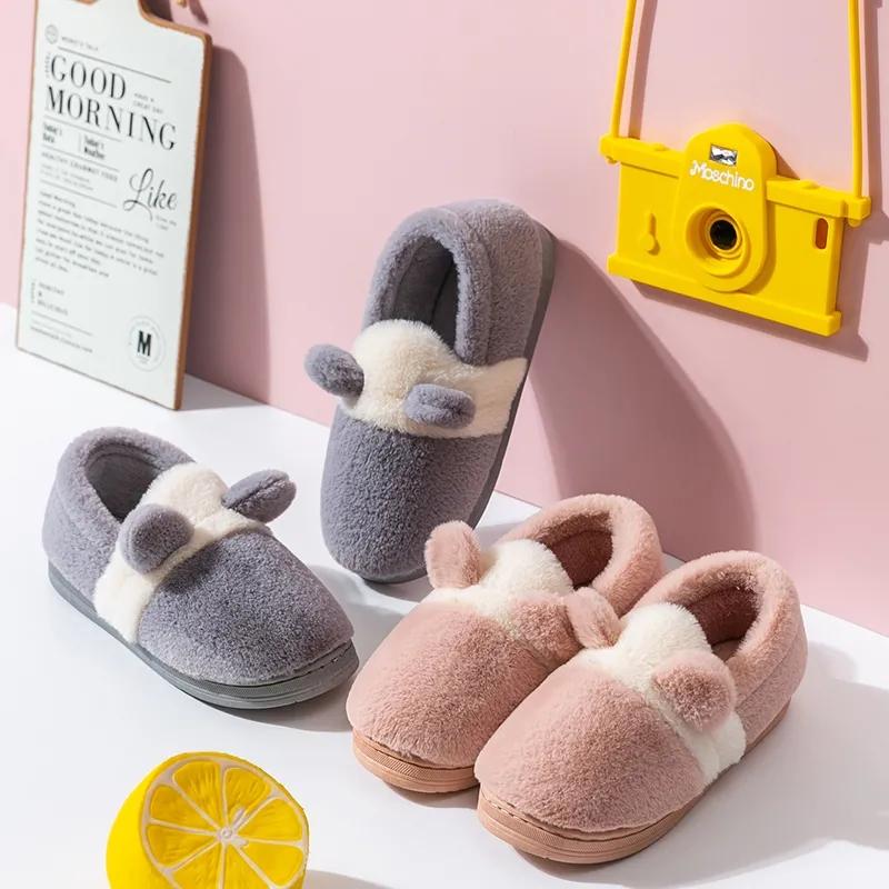Autumn Winter Women Cotton Slippers Pink Cute Cartoon Indoor Home Sliders House Bedroom Fur Fluffy Sliders Men Winter Warm Shoes Plush Slipper Couples